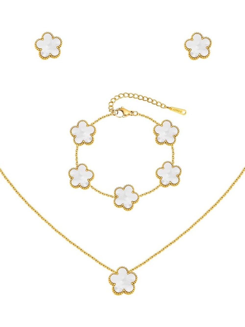 Gold Necklaces Bracelets Earring Set - 18K Gold Plated Flower Bracelet Chain,Sta